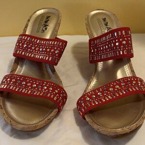 Coach and Four Vander Women's 9M Red Studded Embellished Wedge Sandals Shoes